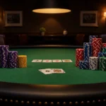 Table de poker avec jetons et cartes