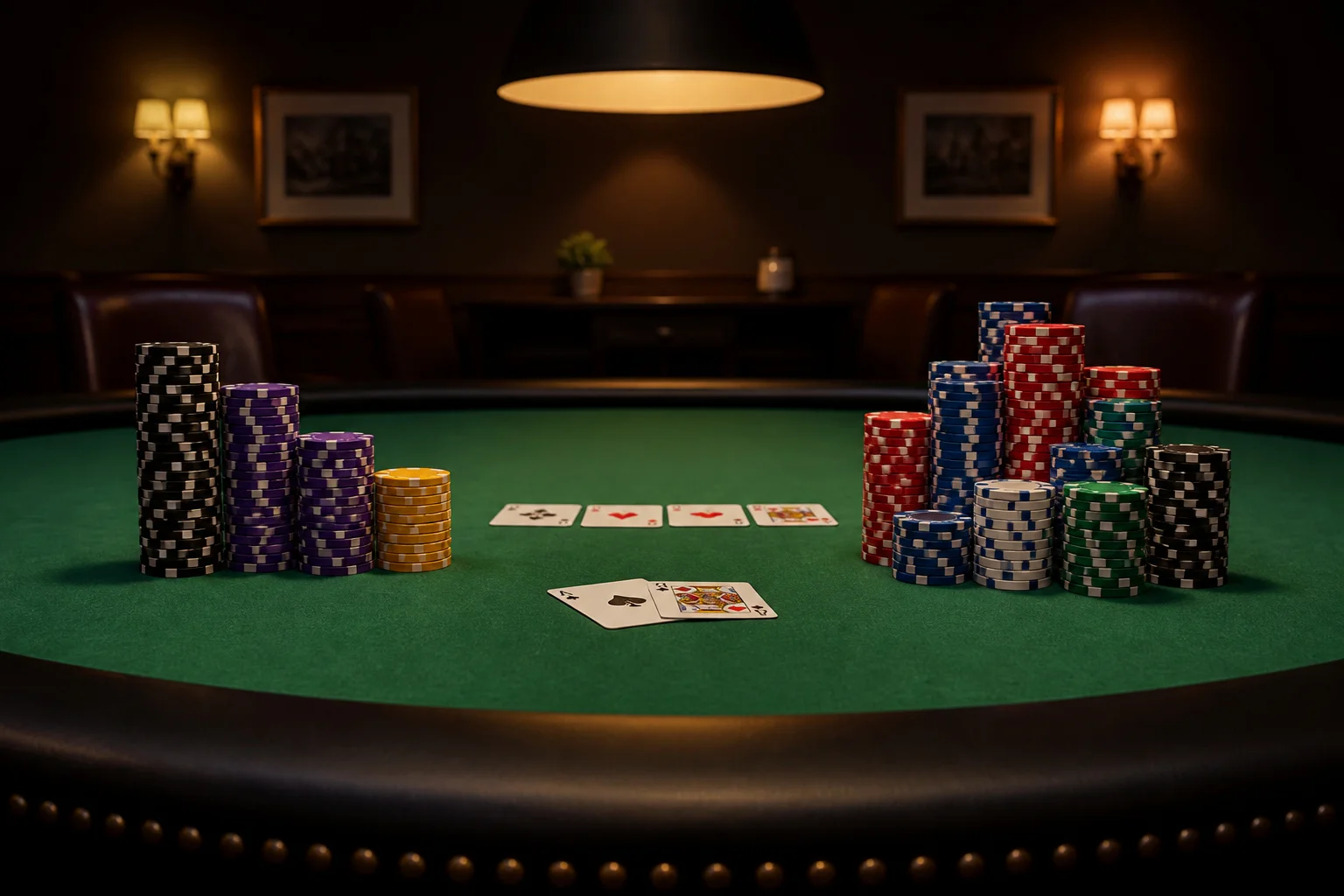 Table de poker avec jetons et cartes