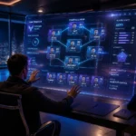 Coach de sport analysant une equipe holographique