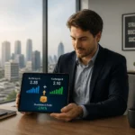 Homme daffaires analysant les donnees financieres