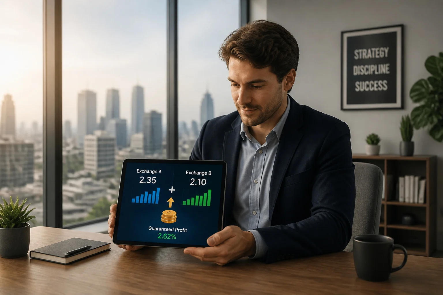 Homme daffaires analysant les donnees financieres