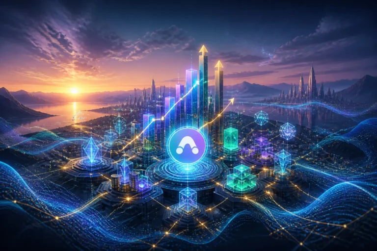 Paysage financier futuriste aave