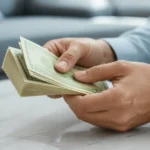 Mains tenant une liasse de billets