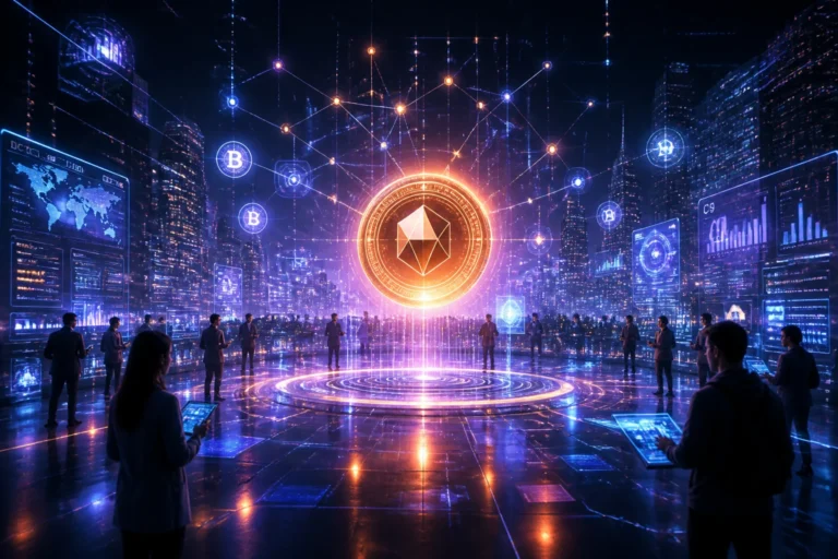Revolution numerique icone crypto lumineuse