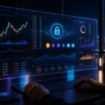 Ecran holographique de trading crypto securise