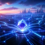 Paysage numerique futuriste a laube