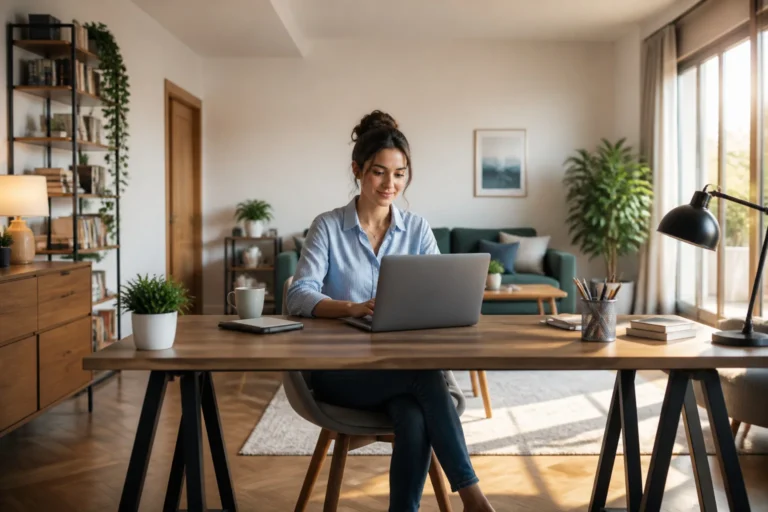 Travailleur independant dans un bureau a domicile moderne