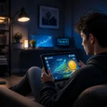 Jeune adulte jouant sur tablette