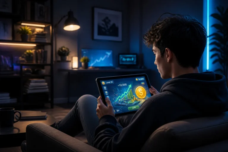 Jeune adulte jouant sur tablette