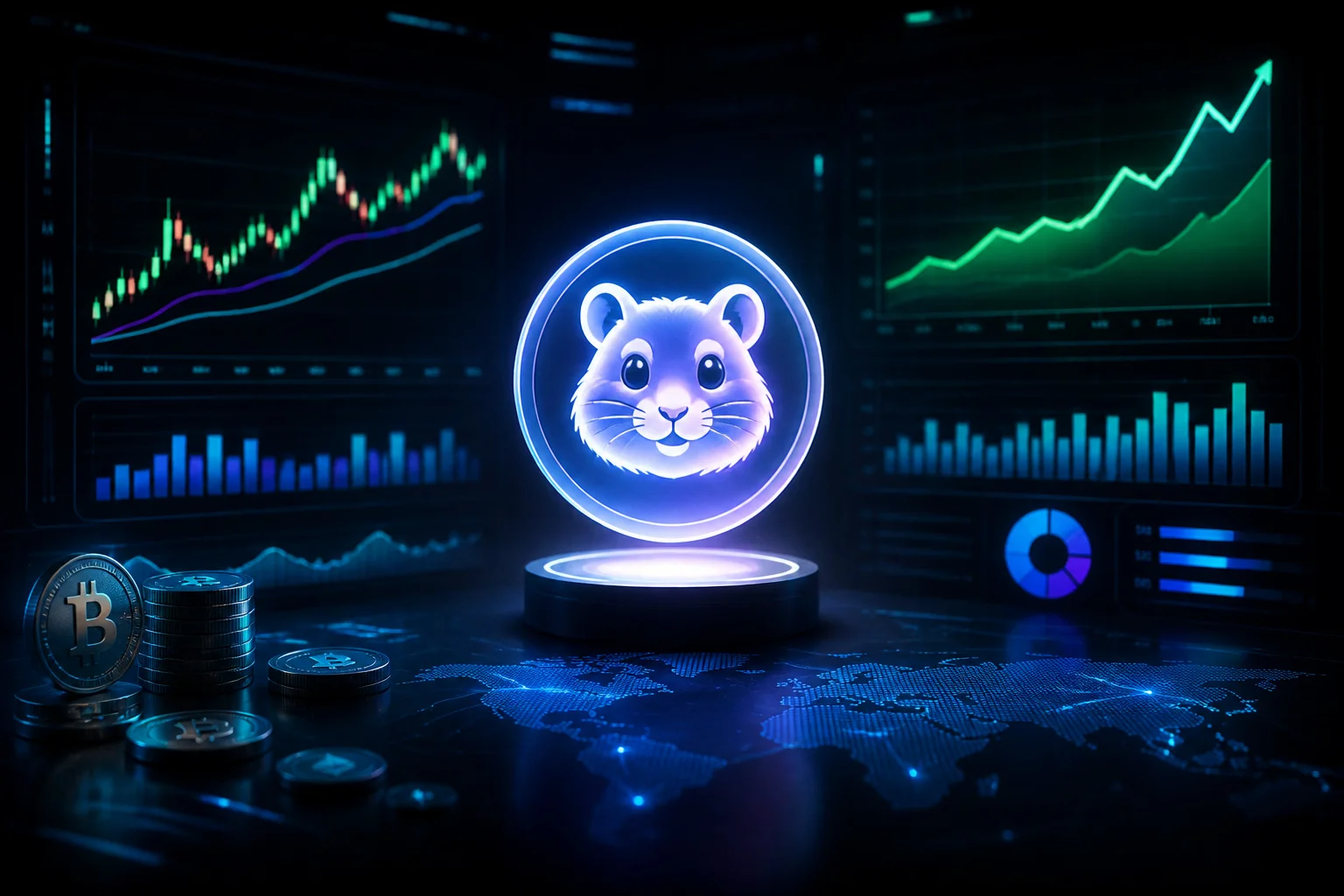 Icone de hamster neon sur tableau de bord financier