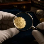 Piece de 20 centimes deuro sous loupe
