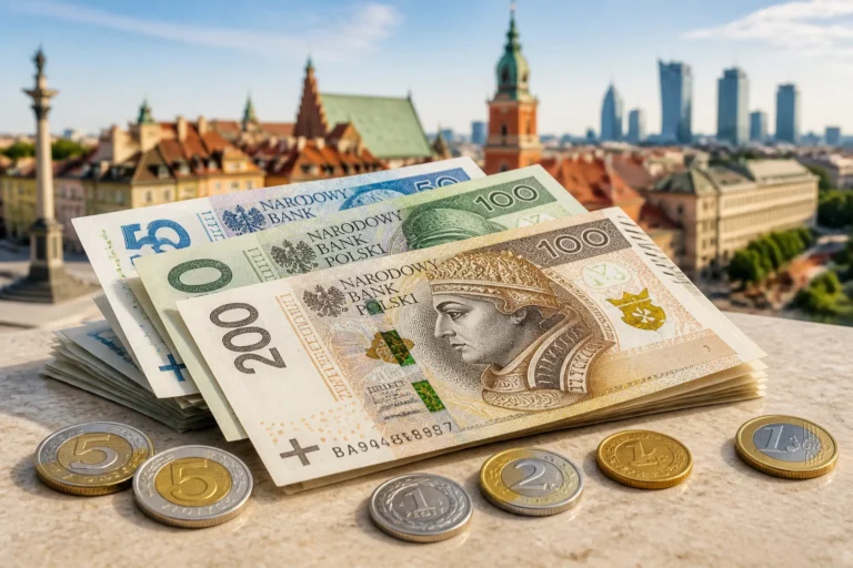 Zloty polonais et vue urbaine