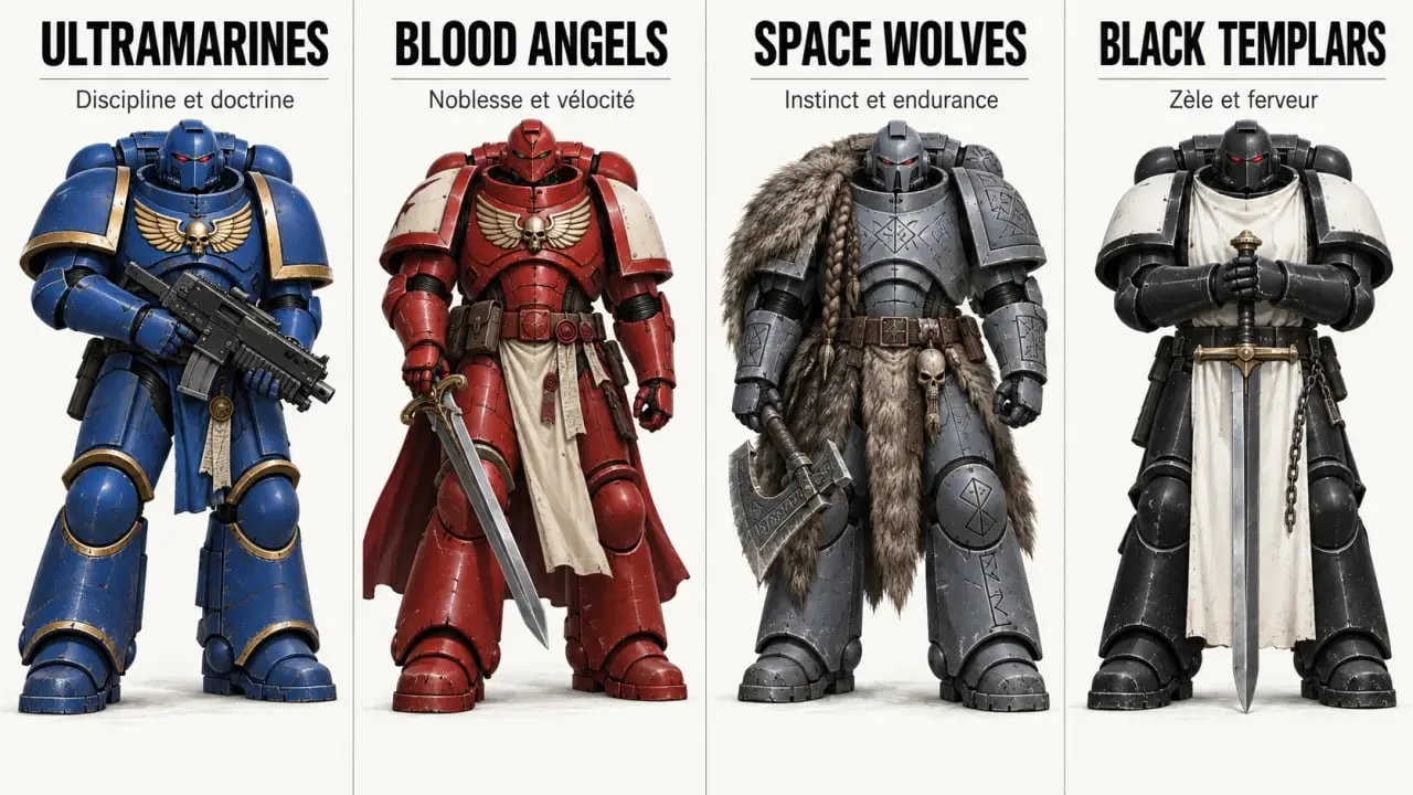 Space Marines : aperçu visuel des Ultramarines, Blood Angels, Space Wolves et Black Templars