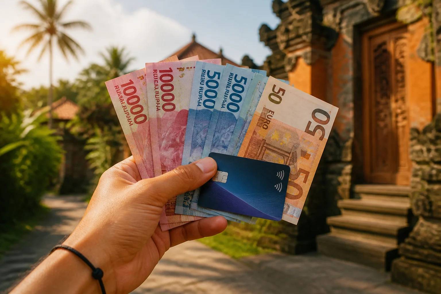 Argent et carte bancaire en voyage a bali