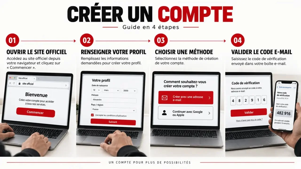 Création compte Nintendo en quatre étapes avec validation par e-mail