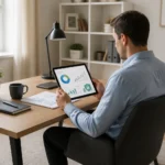 Homme analysant des donnees financieres sur tablette