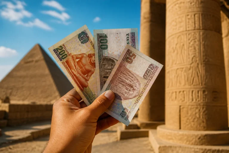Argent egyptien devant les pyramides