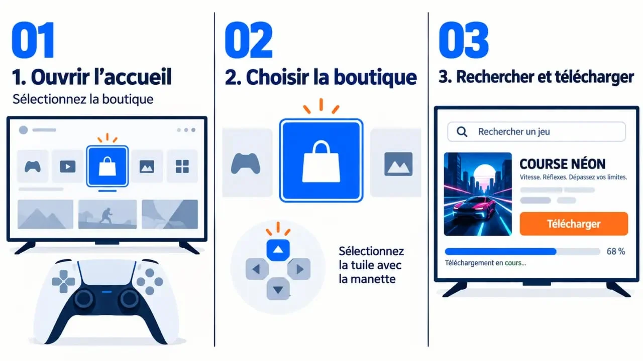 Accéder au PlayStation Store PS5 depuis l’écran d’accueil jusqu’au téléchargement d’un jeu