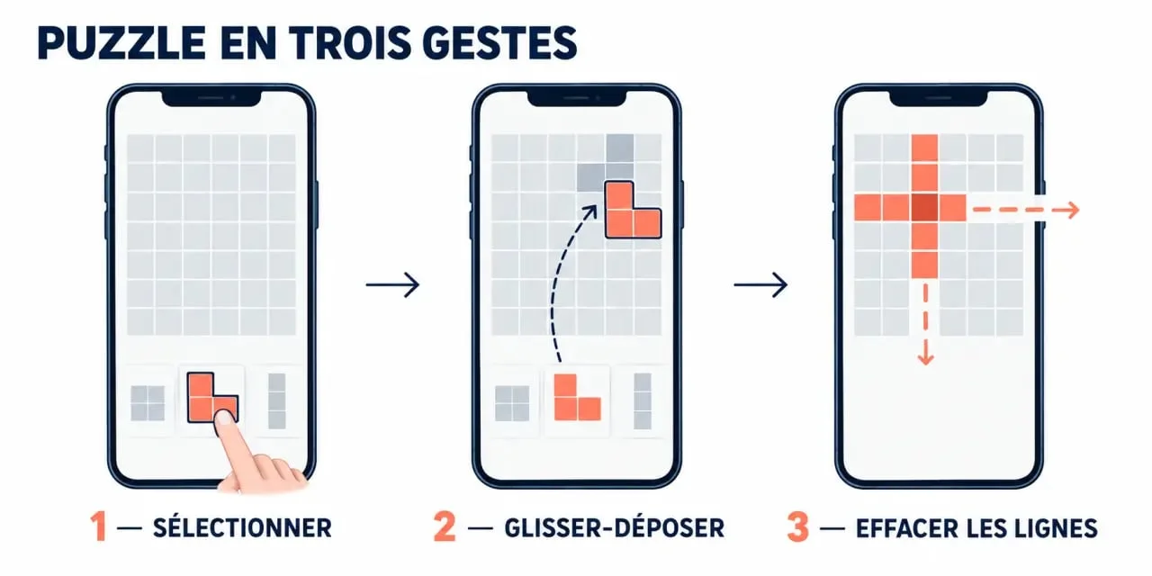Casse brique sur mobile montrant le placement des formes et la suppression des lignes