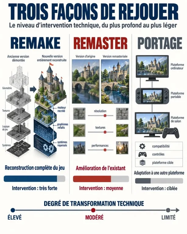 Remake de jeu vidéo : comparaison entre remake, remaster et portage