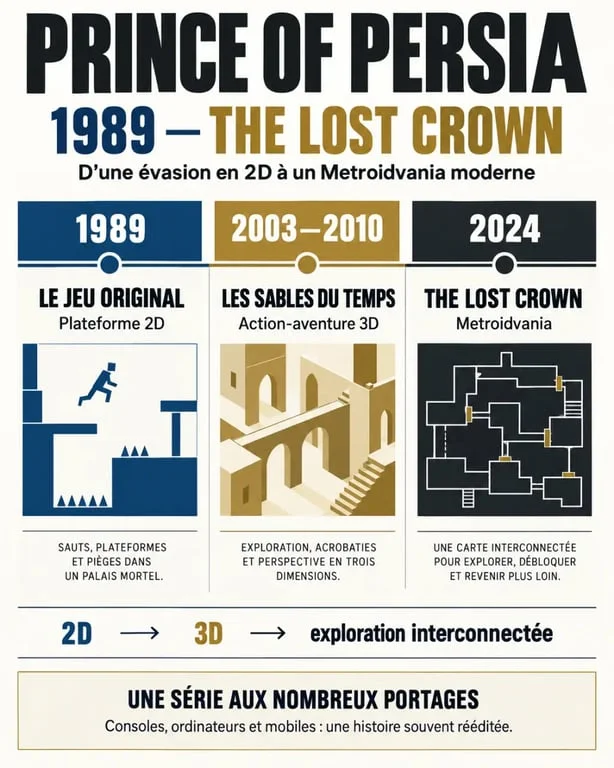 Infographie sur l’évolution de Prince of Persia, du jeu original à The Lost Crown